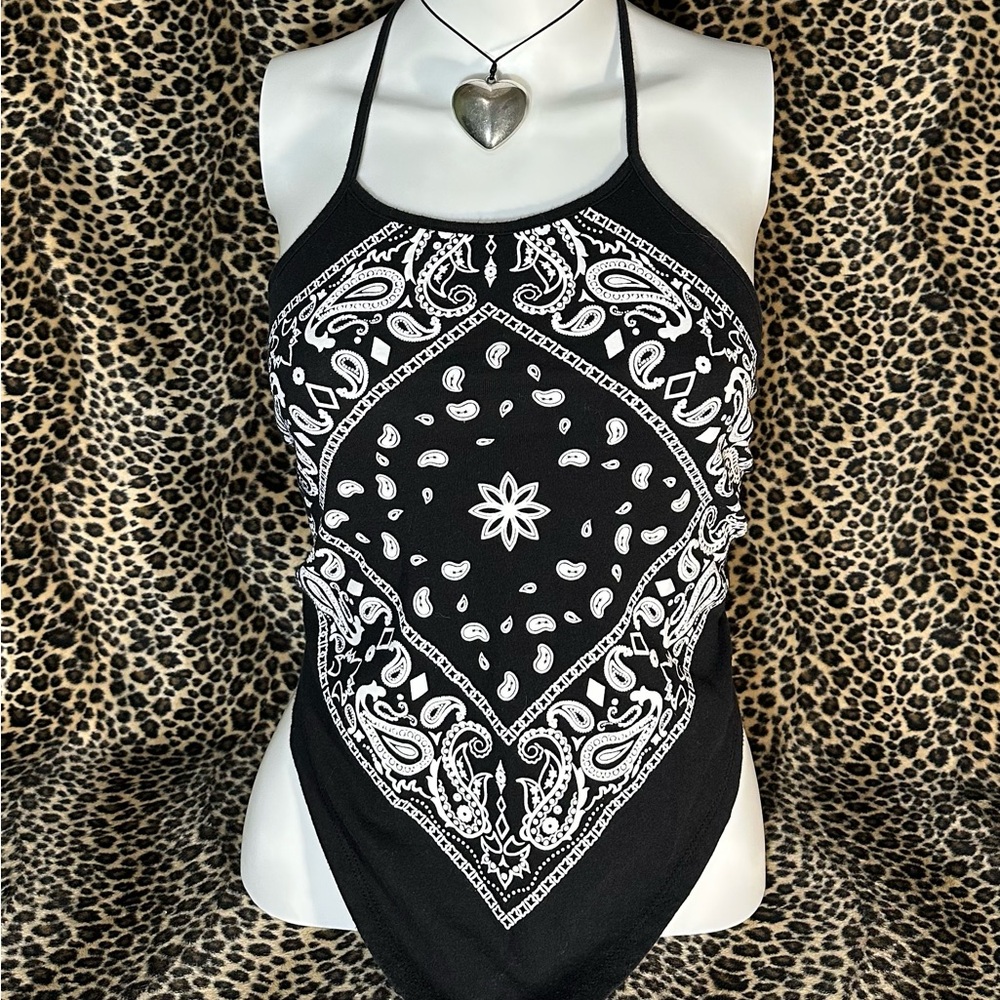 Black and White Bandana Halter Top